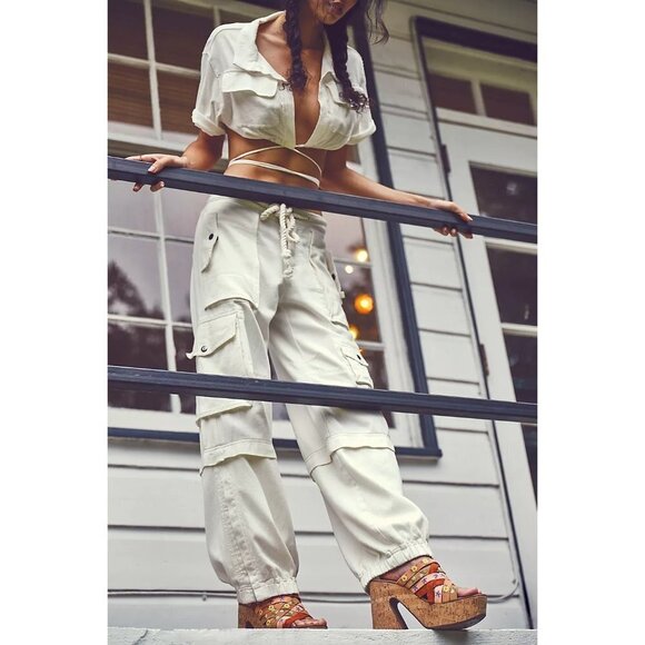 NWOT Free People leather suede floral embroidered strap cork platform mules - Picture 2 of 12